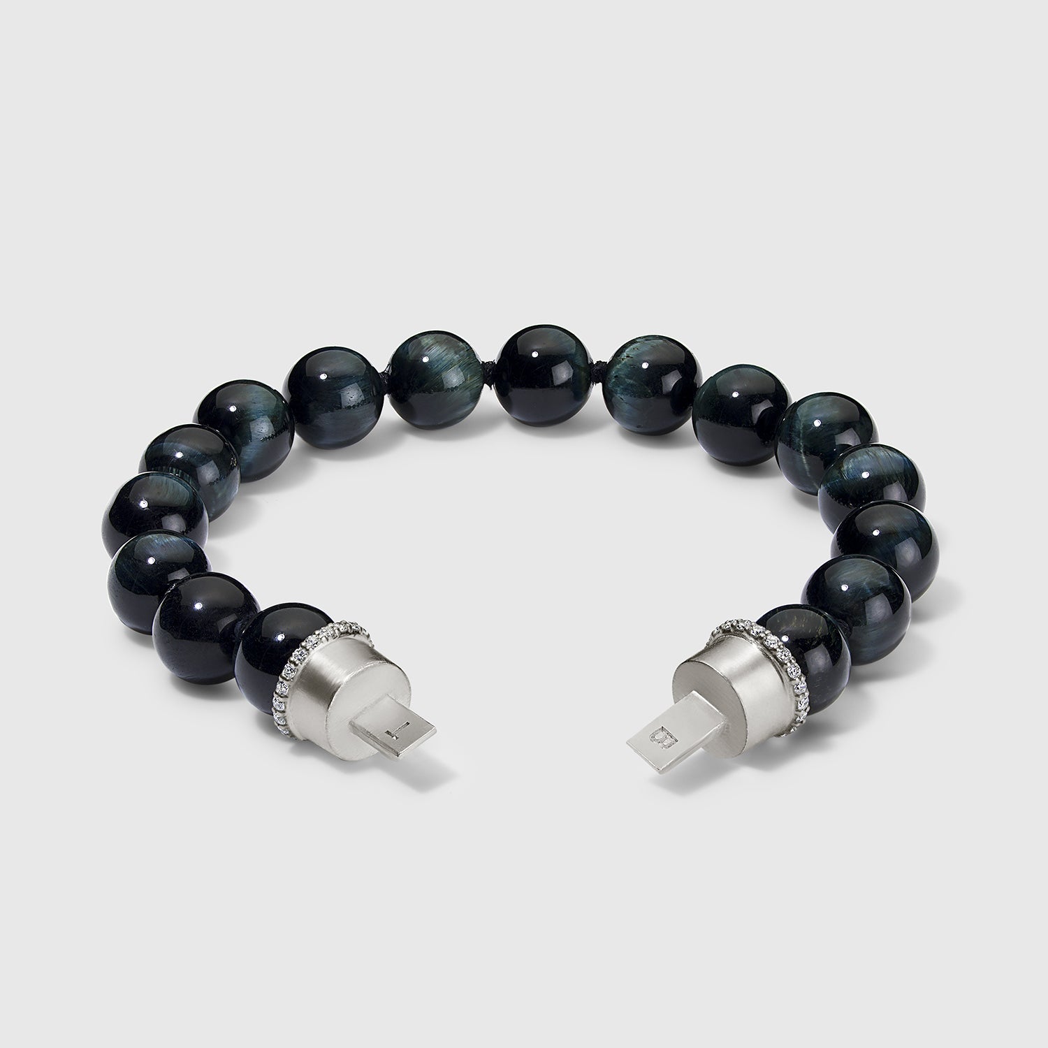 Daneila Léon men’s sterling silver add-on strand with blue tiger eye and 0.55 carat natural diamonds