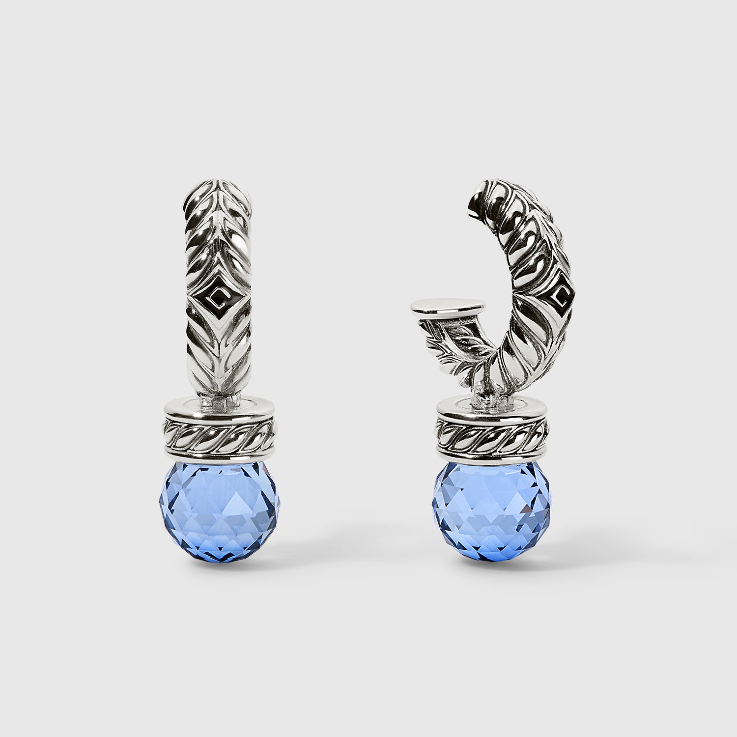 Daneila Léon Persian Shield leaf sterling silver earrings with 3.85 carat lab-grown blue sapphire spheres