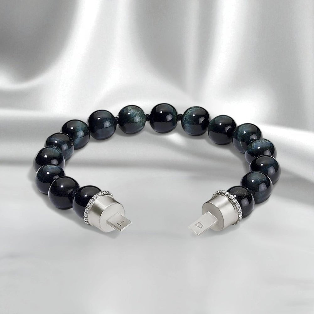 Persian Shield Men's Blue Tiger Eye & Diamonds Add - On Strand - DaneilaLeon