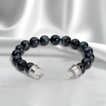 Persian Shield Men's Blue Tiger Eye & Diamonds Add - On Strand - DaneilaLeon