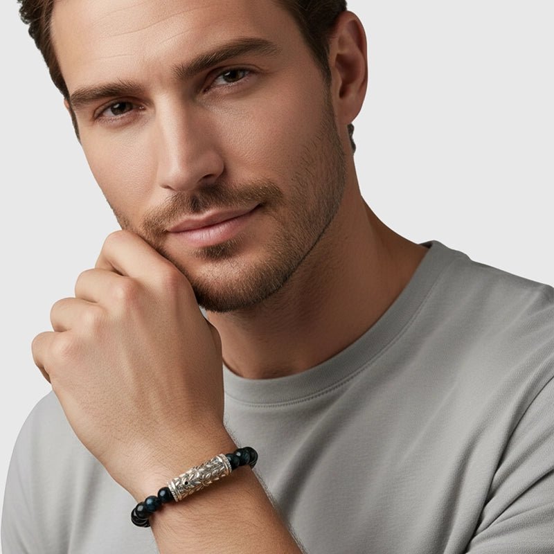 Persian Shield Blue Tiger Eye & Lab Diamond Unisex Add - On Strand - DaneilaLeon