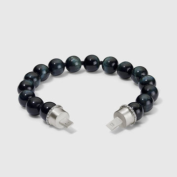 Persian Shield Blue Tiger Eye & Natural Diamond Unisex Add - On Strand - DaneilaLeon