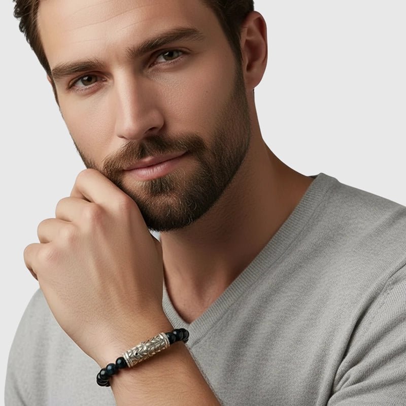 Persian Shield Blue Tiger Eye & Natural Diamond Unisex Add - On Strand - DaneilaLeon