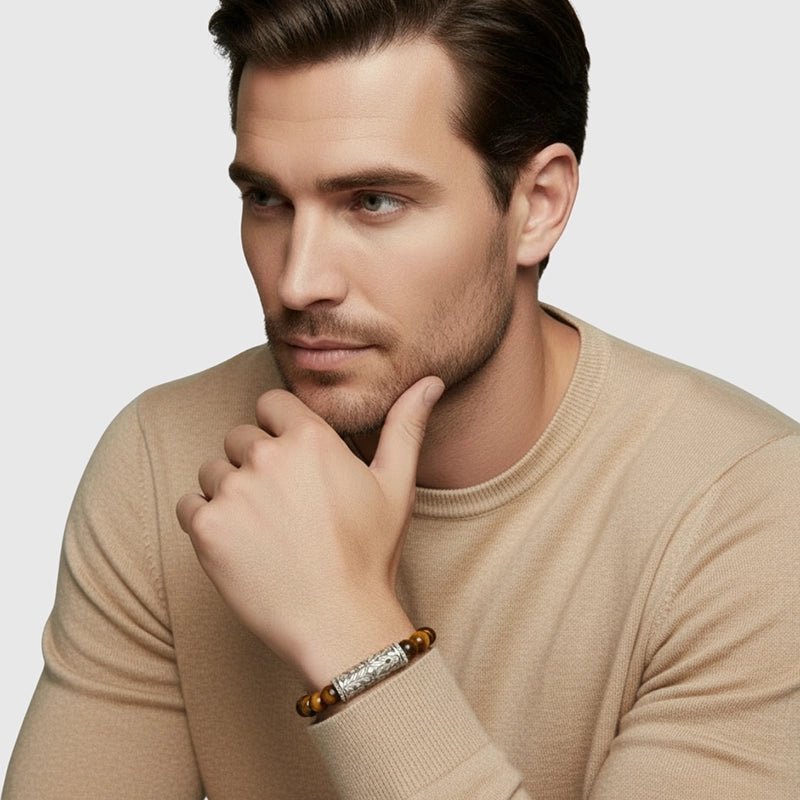 Persian Shield Yellow Tiger Eye & Lab Diamond Unisex Add - On Strand - DaneilaLeon