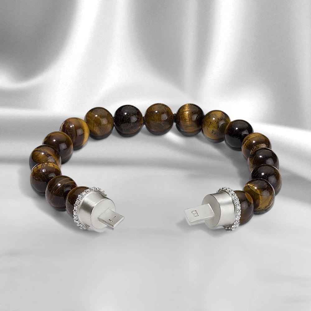 Persian Shield Men's Yellow Tiger Eye & Natural Diamonds Add - On Strand - DaneilaLeon