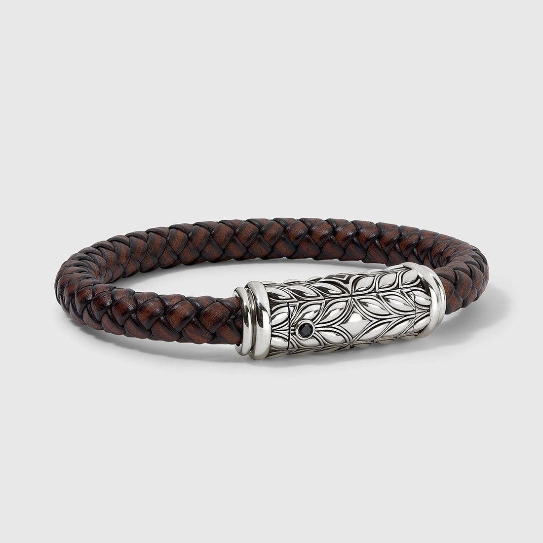 Persian Shield Brown Leather & Natural Diamond Unisex Bracelet - DaneilaLeon