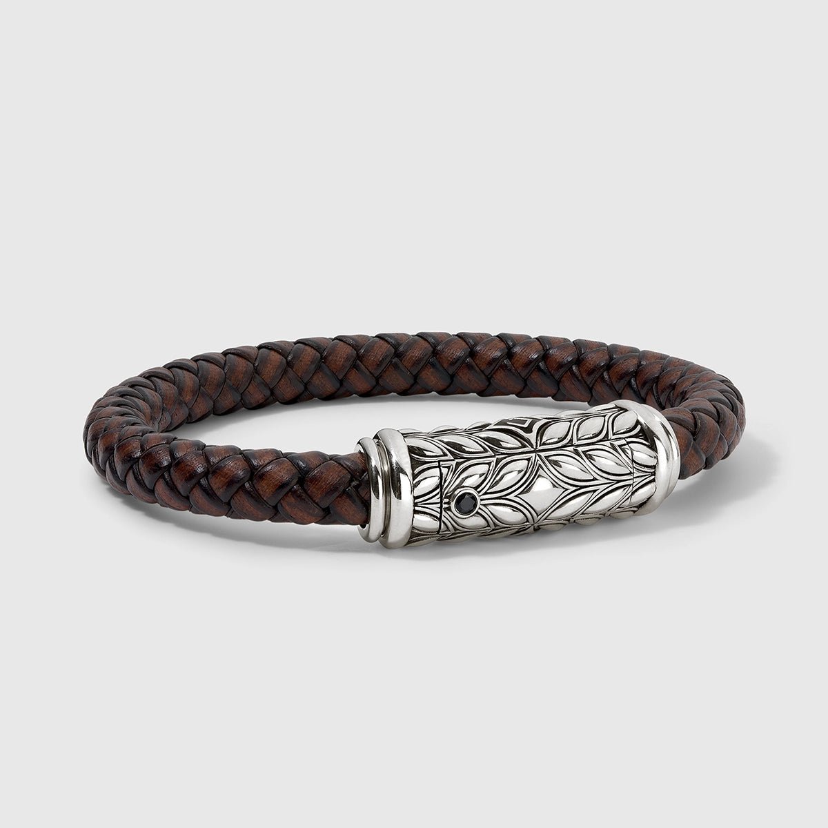 Persian Shield Brown Leather & Natural Diamond Unisex Bracelet - DaneilaLeon