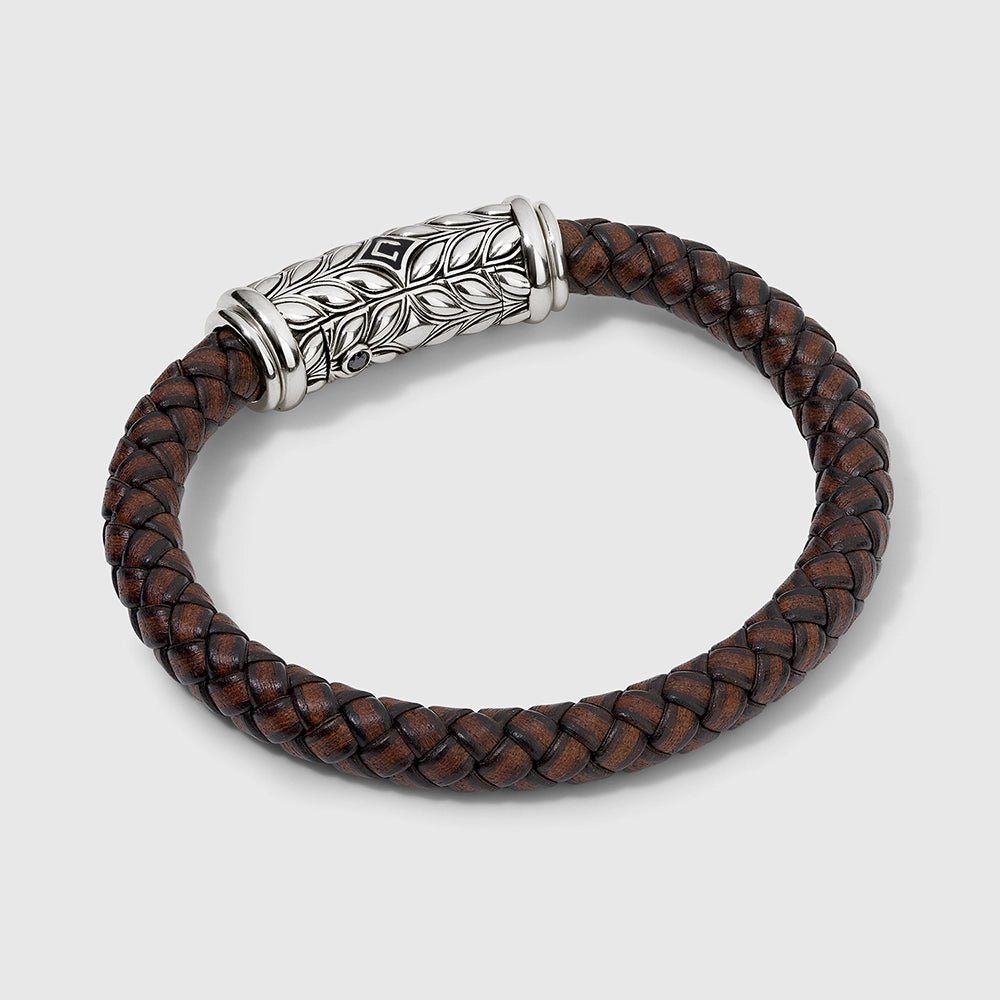 Persian Shield Brown Leather & Natural Diamond Unisex Bracelet - DaneilaLeon