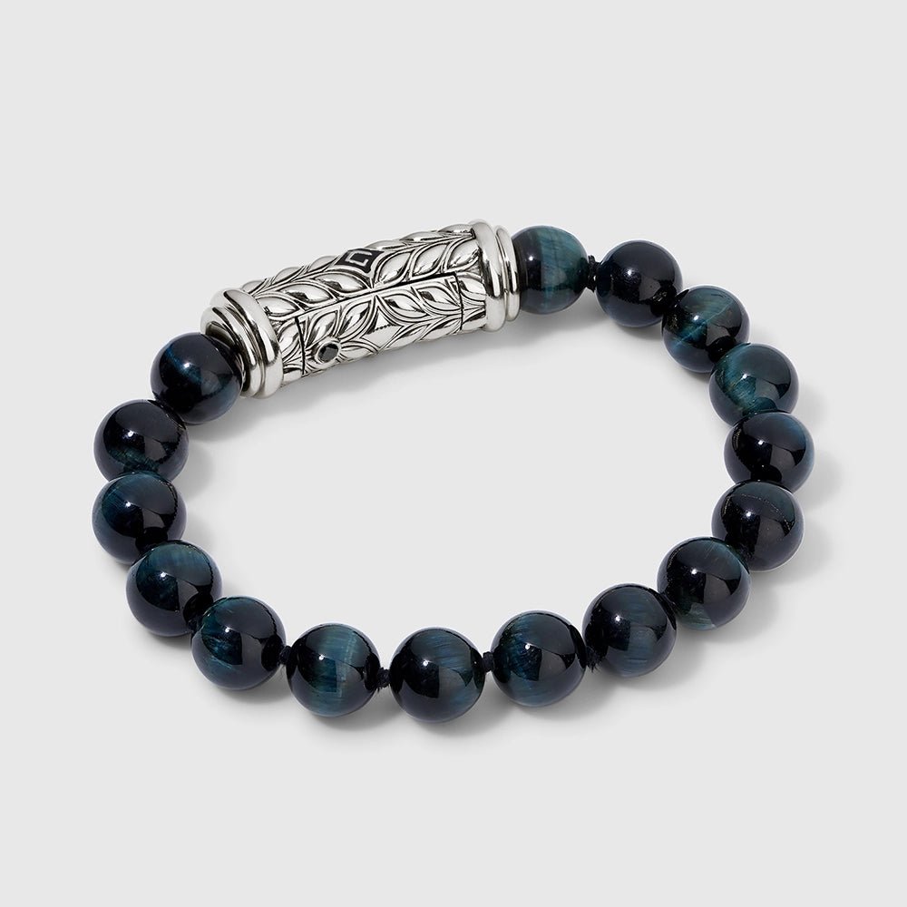 Persian Shield Unisex Bracelet — Blue Tiger Eye & Natural Black Diamond Clasp - DaneilaLeon