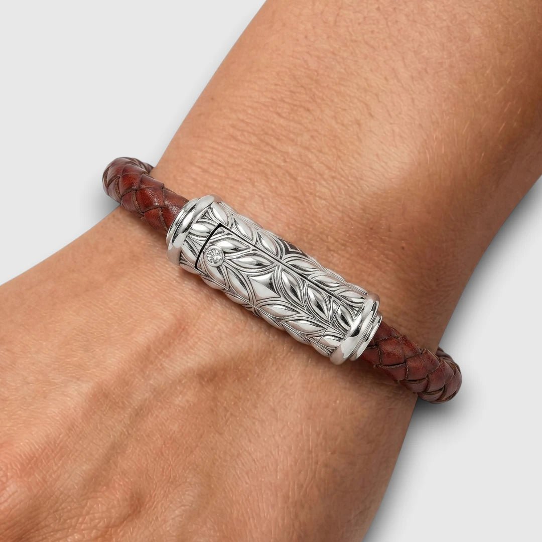 Persian Shield Women's Leather & Natural Diamonds Bracelet - DaneilaLeon