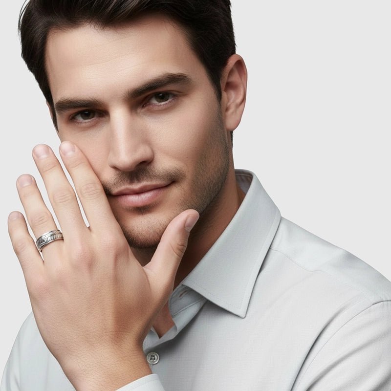 Persian Shield Unisex Silver Band - DaneilaLeon