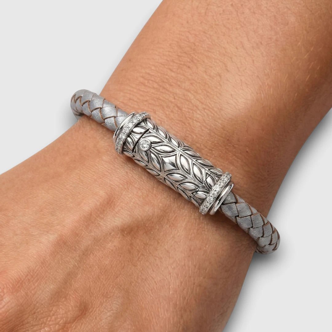 Persian Shield Twisted Leather Bracelet With Lab Diamond Clasp - DaneilaLeon