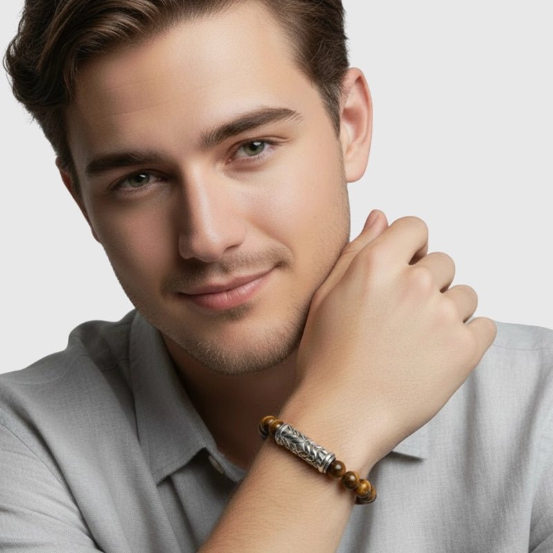 Persian Shield Yellow Tiger Eye & Natural Diamond Unisex Bracelet - DaneilaLeon