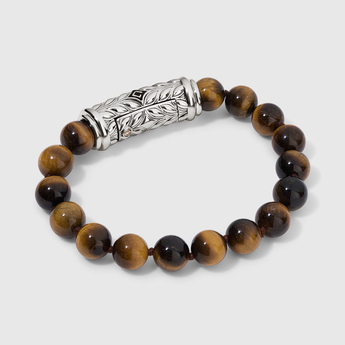 Persian Shield Brown Tiger Eye Interchangeable Strand with Natural Brown Diamonds In Sterling Silver