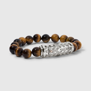 Persian Shield Brown Tiger Eye Interchangeable Strand with Natural Brown Diamonds In Sterling Silver