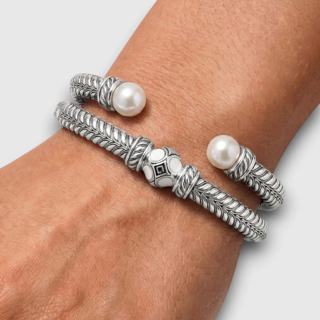 Persian Shield Women's Cuff With Pearls & Ivory - Colored Enamel - DaneilaLeon