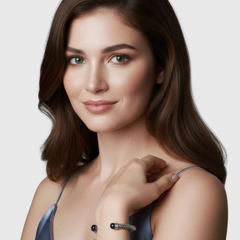 Persian Shield Unisex Cuff with Lab Blue Sapphire - DaneilaLeon