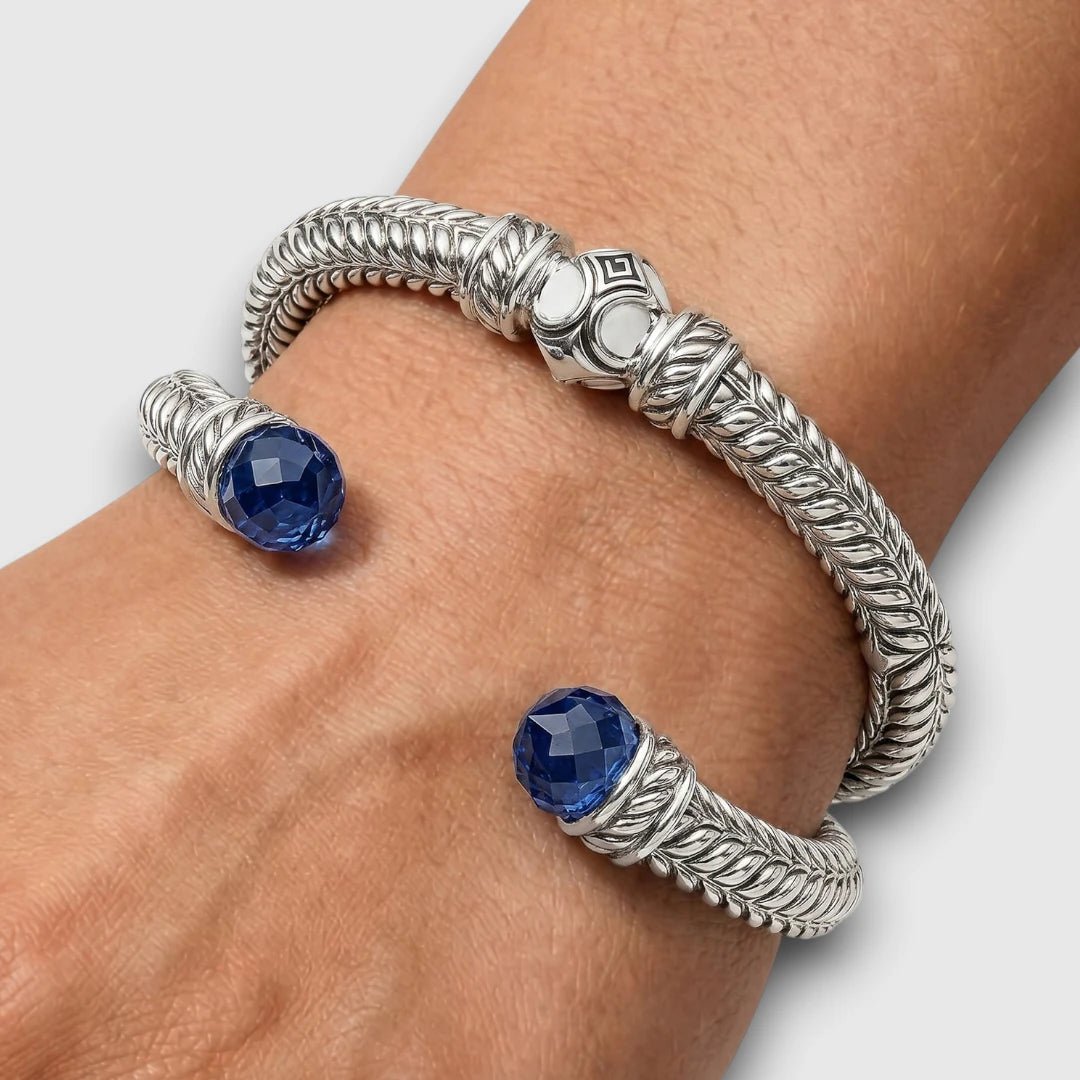 Persian Shield Unisex Cuff with Lab Blue Sapphire & Ivory - Color Enamel - DaneilaLeon
