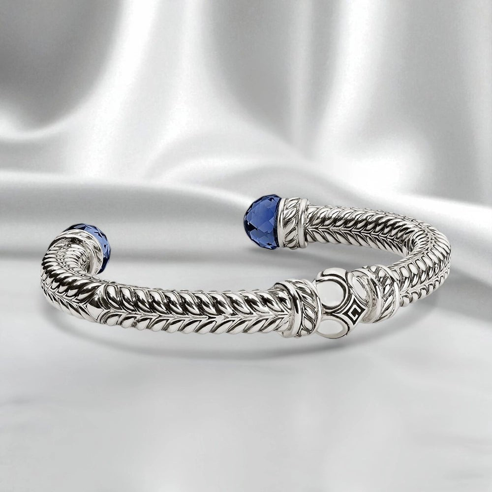 Persian Shield Women's Cuff with Blue Sapphires & Ivory - Color Enamel - DaneilaLeon