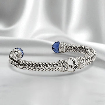 Persian Shield Women's Cuff with Blue Sapphires & Ivory - Color Enamel - DaneilaLeon