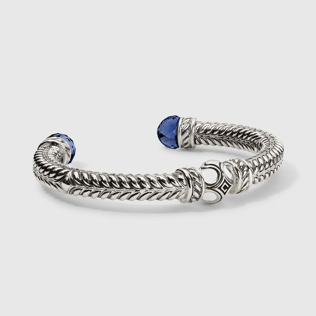 Persian Shield Leaf Cuff with Multi Faceted LG Blue Sapphire & Ivory Enamel In Sterling Silver