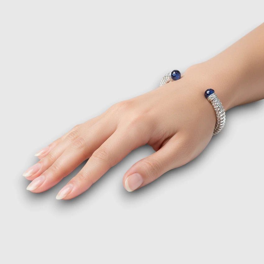 Persian Shield Unisex Cuff with Lab Blue Sapphire - DaneilaLeon