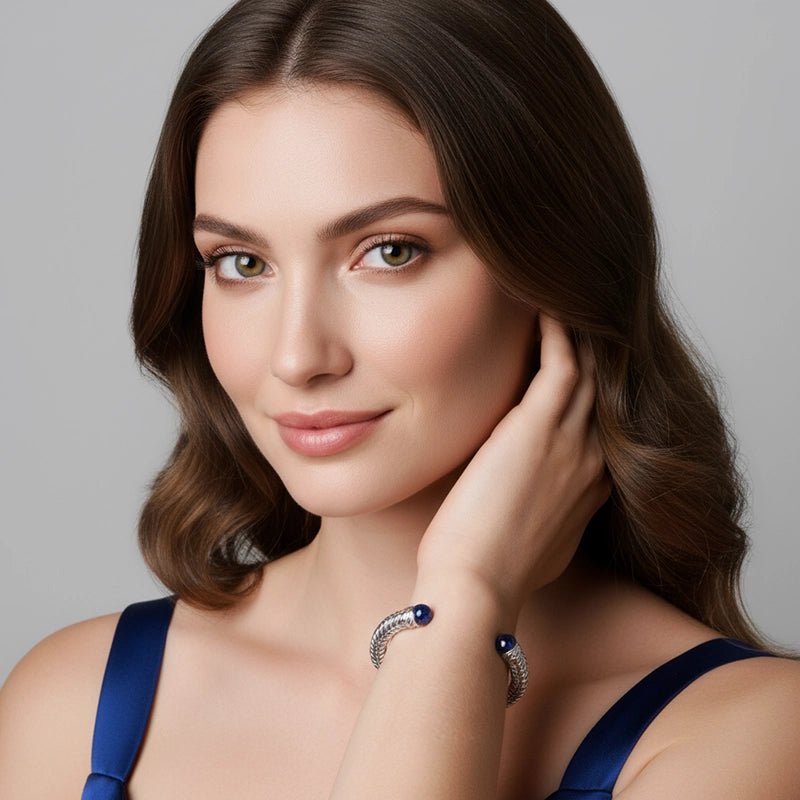 Persian Shield Unisex Cuff with Lab Blue Sapphire & Ivory - Color Enamel - DaneilaLeon