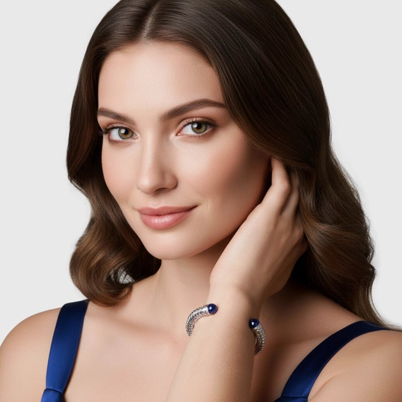 Persian Shield Unisex Cuff with Lab Blue Sapphire & Ivory - Color Enamel - DaneilaLeon