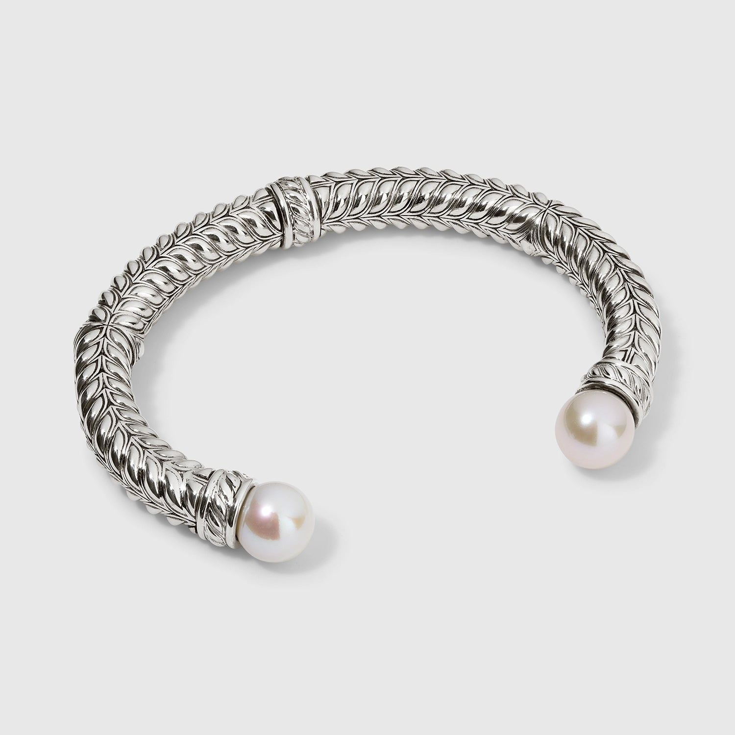 Persian Shield Leaf Cuff with Fresh Water Pearls In Sterling Silver