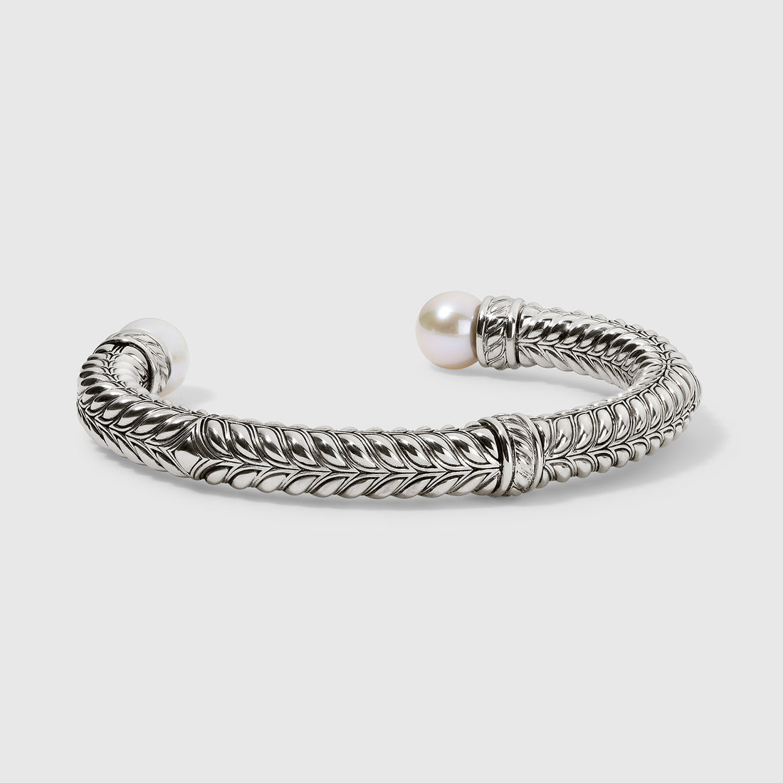 Persian Shield Leaf Cuff with Fresh Water Pearls In Sterling Silver