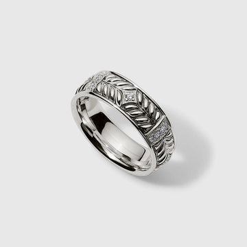 Persian Shield Unisex Silver Band with Lab Diamonds - DaneilaLeon