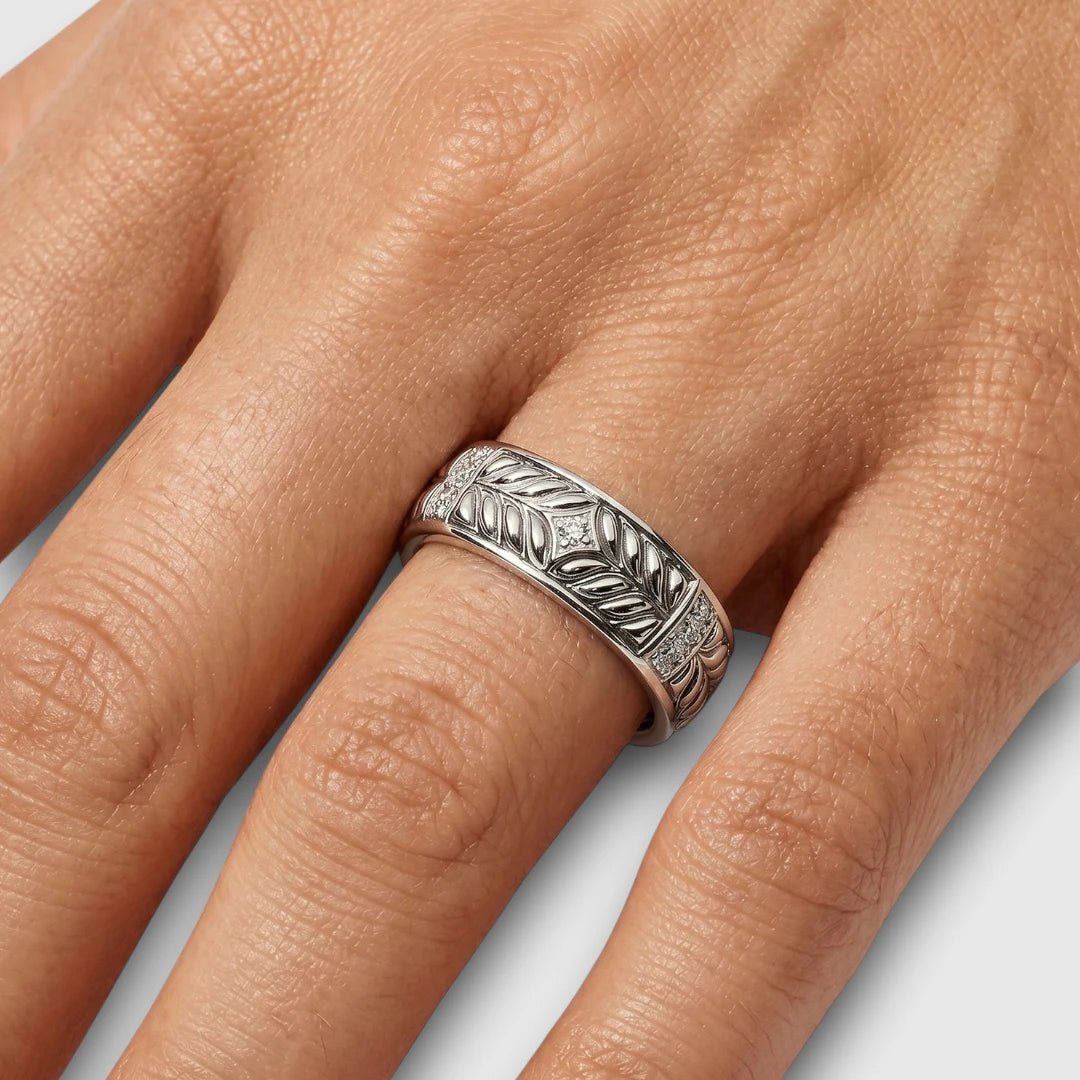 Persian Shield Women's Silver Band With Diamonds - DaneilaLeon