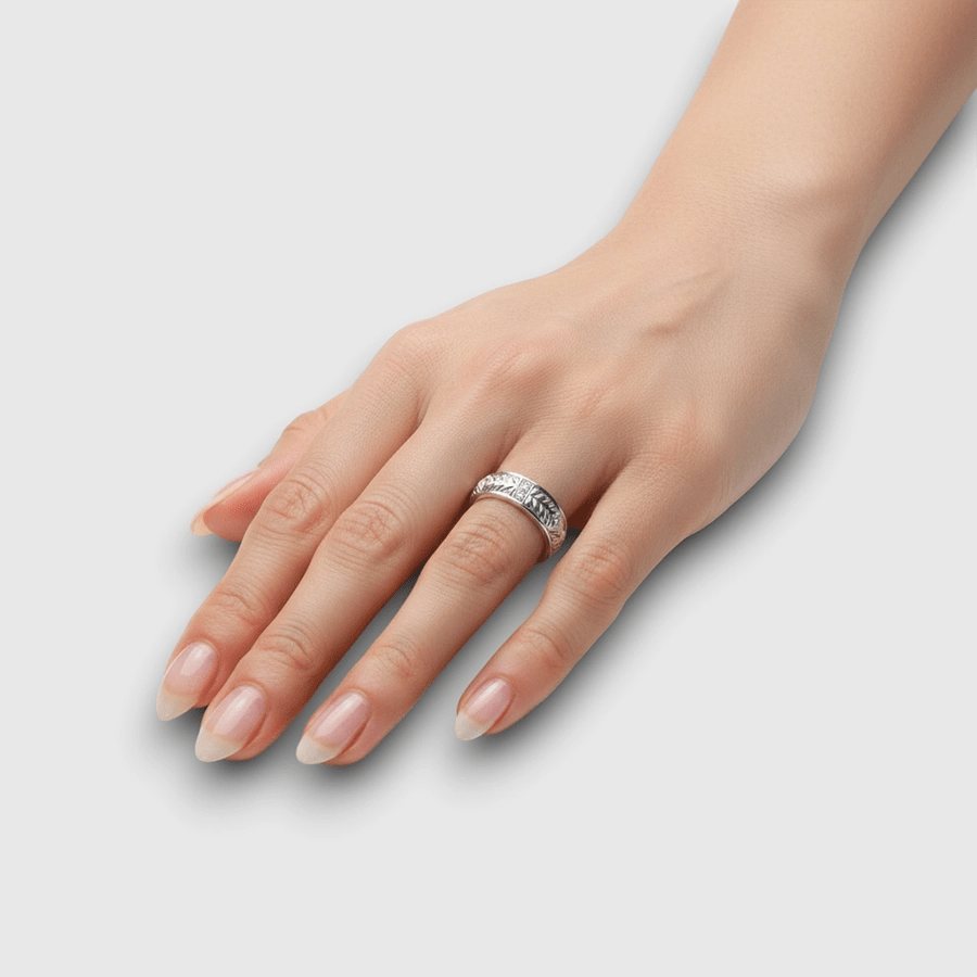 Persian Shield Unisex Silver Band with Lab Diamonds - DaneilaLeon