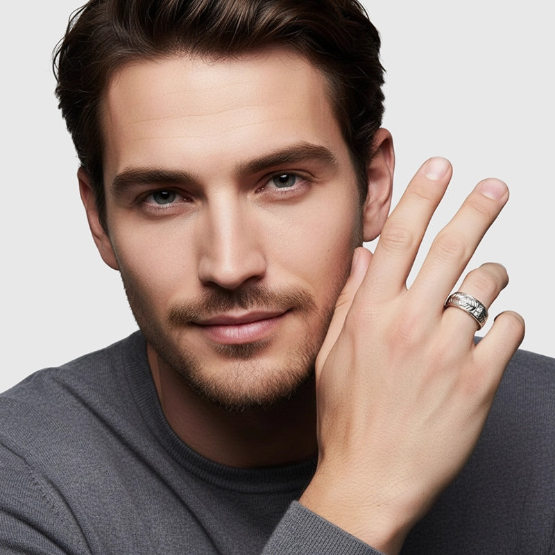 Persian Shield Unisex Silver Band with Lab Diamonds - DaneilaLeon