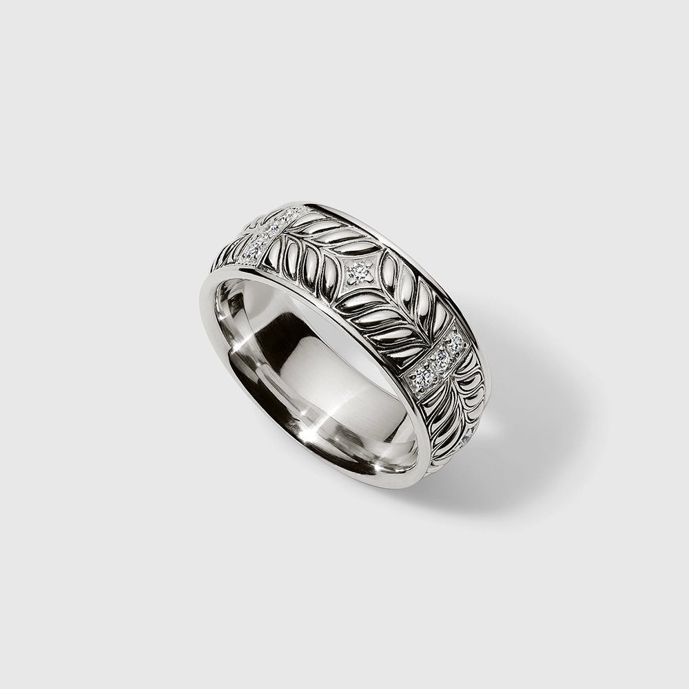 Persian Shield Unisex Silver Band with Lab Diamonds - DaneilaLeon