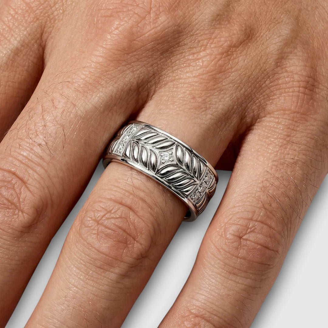 Persian Shield Unisex Silver Band with Lab Diamonds - DaneilaLeon
