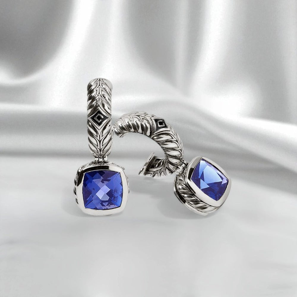 Persian Shield Cushion - Cut Women's Sapphires Earrings - DaneilaLeon