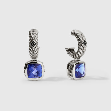 Persian Shield Leaf  Earrings with LG Cushion Blue Sapphires In Sterling Silver