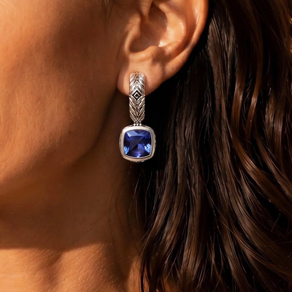 Persian Shield Cushion-Cut Women's Blue Sapphire Earrings - DaneilaLeon