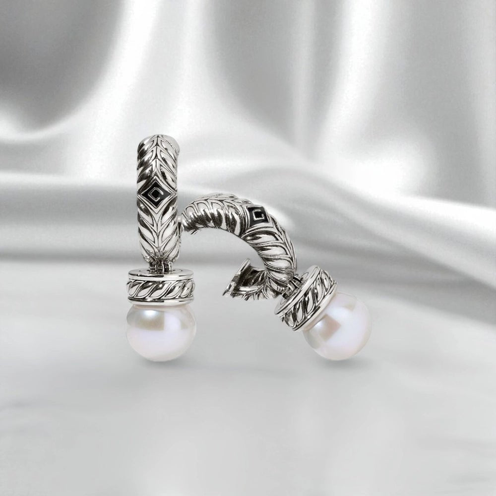 Persian Shield Women’s Silver Earrings with Freshwater Pearls - DaneilaLeon