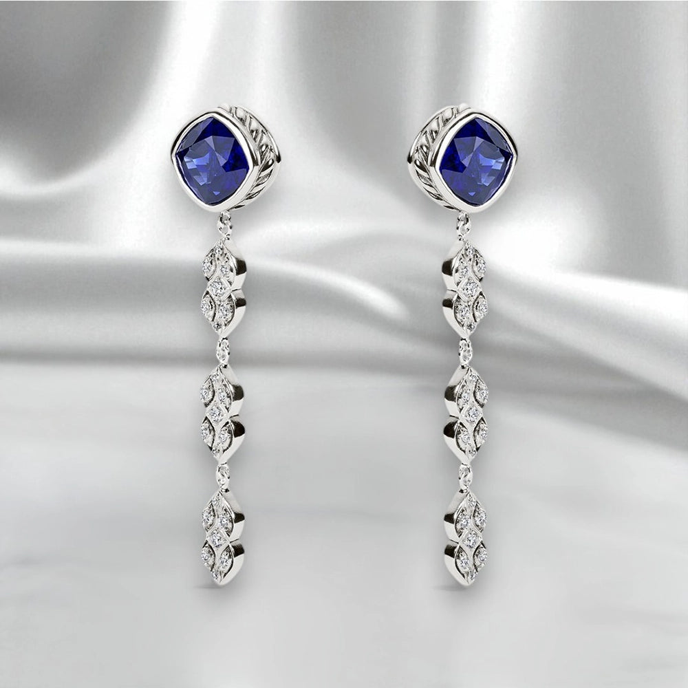 Persian Shield Blue Sapphires & Diamonds Drop Women's Earrings - Daneila Leon