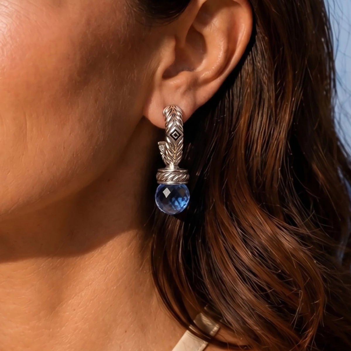 Persian Shield Silver - Blue Sapphires Earrings - DaneilaLeon