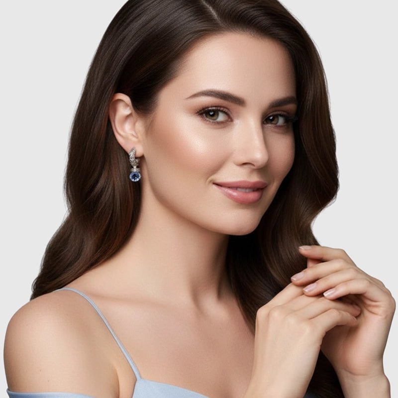 Persian Shield Silver - Lab Blue Sapphires Earrings - DaneilaLeon