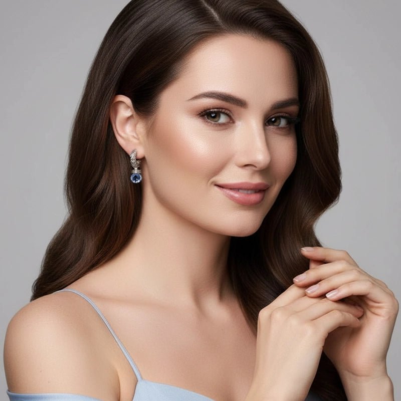 Persian Shield Silver - Lab Blue Sapphires Earrings - DaneilaLeon