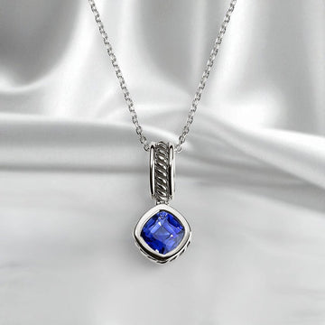 Persian Shield Cushion - Cut Blue Sapphire Women's Pendant - DaneilaLeon