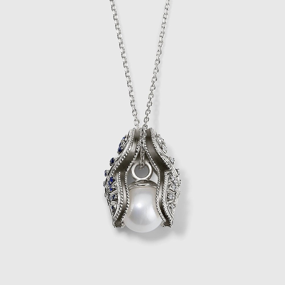 Persian Shield Pearl & Natural Sapphires & Lab Diamond Women's Pendant - DaneilaLeon