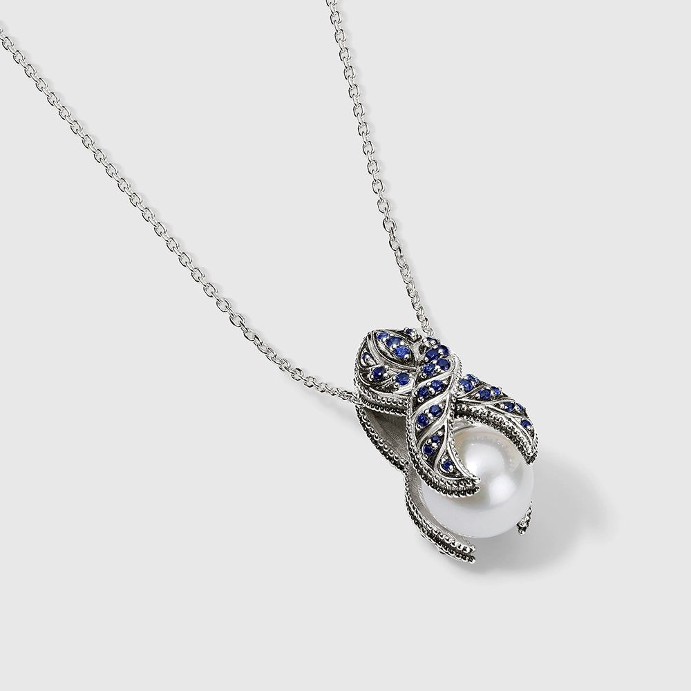 Persian Shield Pearl & Natural Sapphires & Lab Diamond Women's Pendant - DaneilaLeon