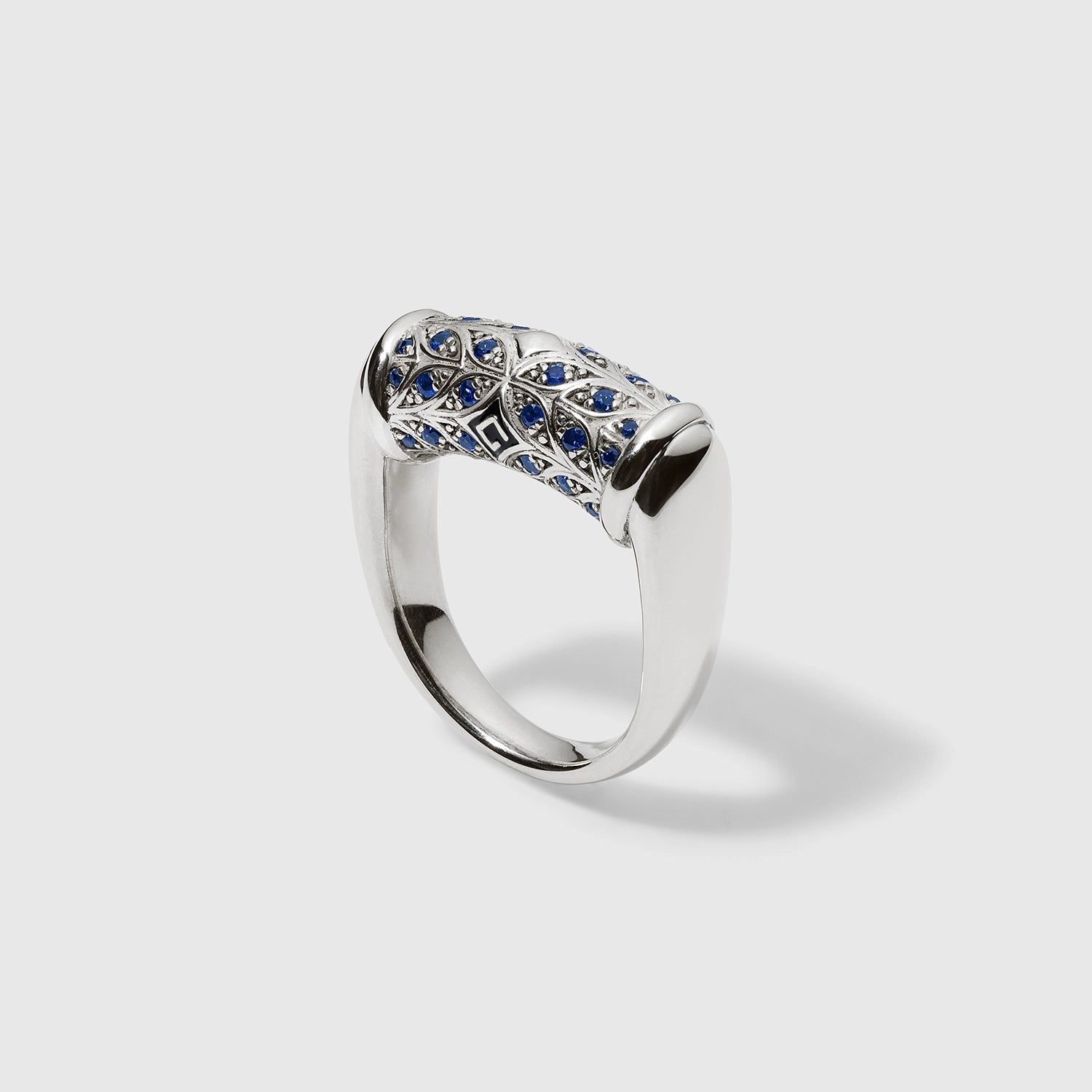 Persian Shield Leaf Ring with Natural Blue Sapphires In Sterling Silver