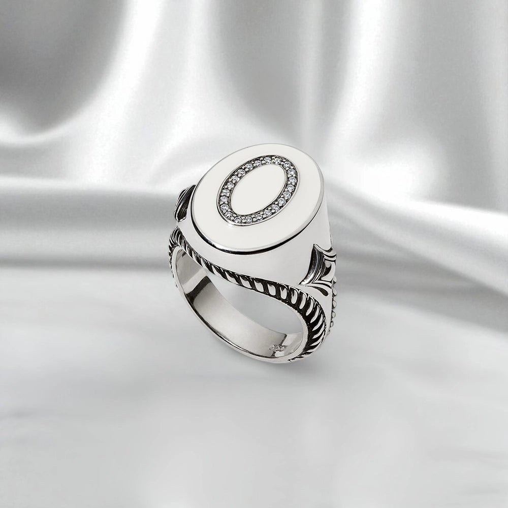 Persian Shield Women's Signet Ring with Diamonds & Ivory - Color Enamel - DaneilaLeon