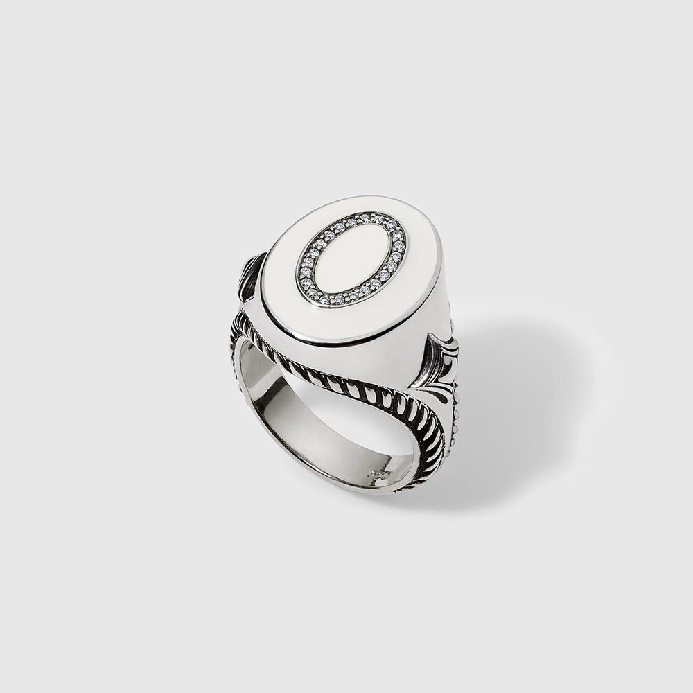 Persian Shield Unisex Signet Ring with Natural Diamonds & Ivory - Color Enamel - DaneilaLeon